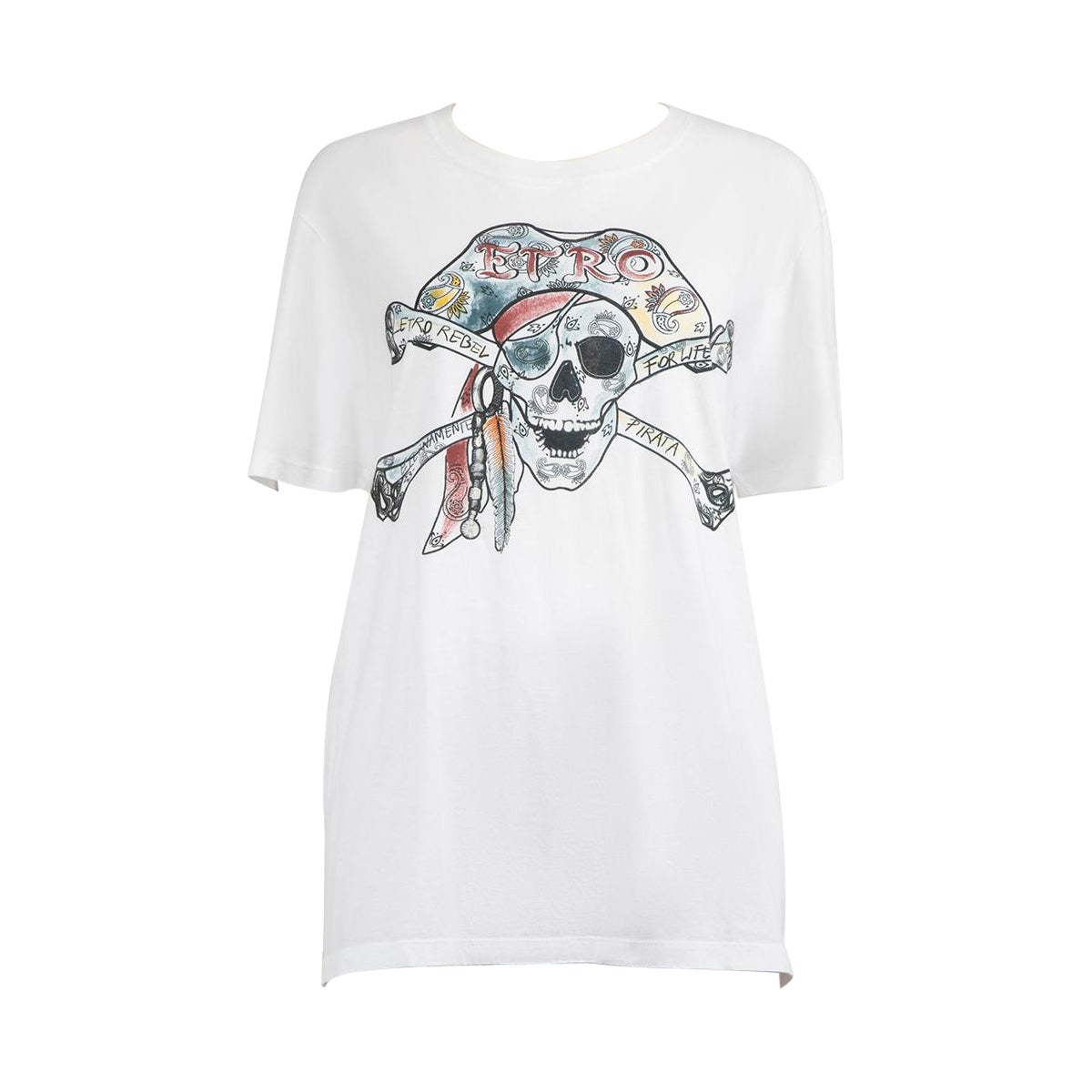 Etro White Skull Printed T-Shirt Size L For Sale