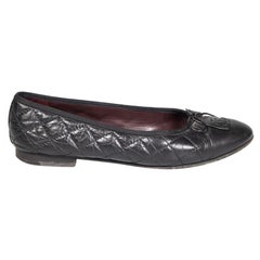 Used Chanel Black Leather Quilted CC Ballet Flats Size IT 37.5