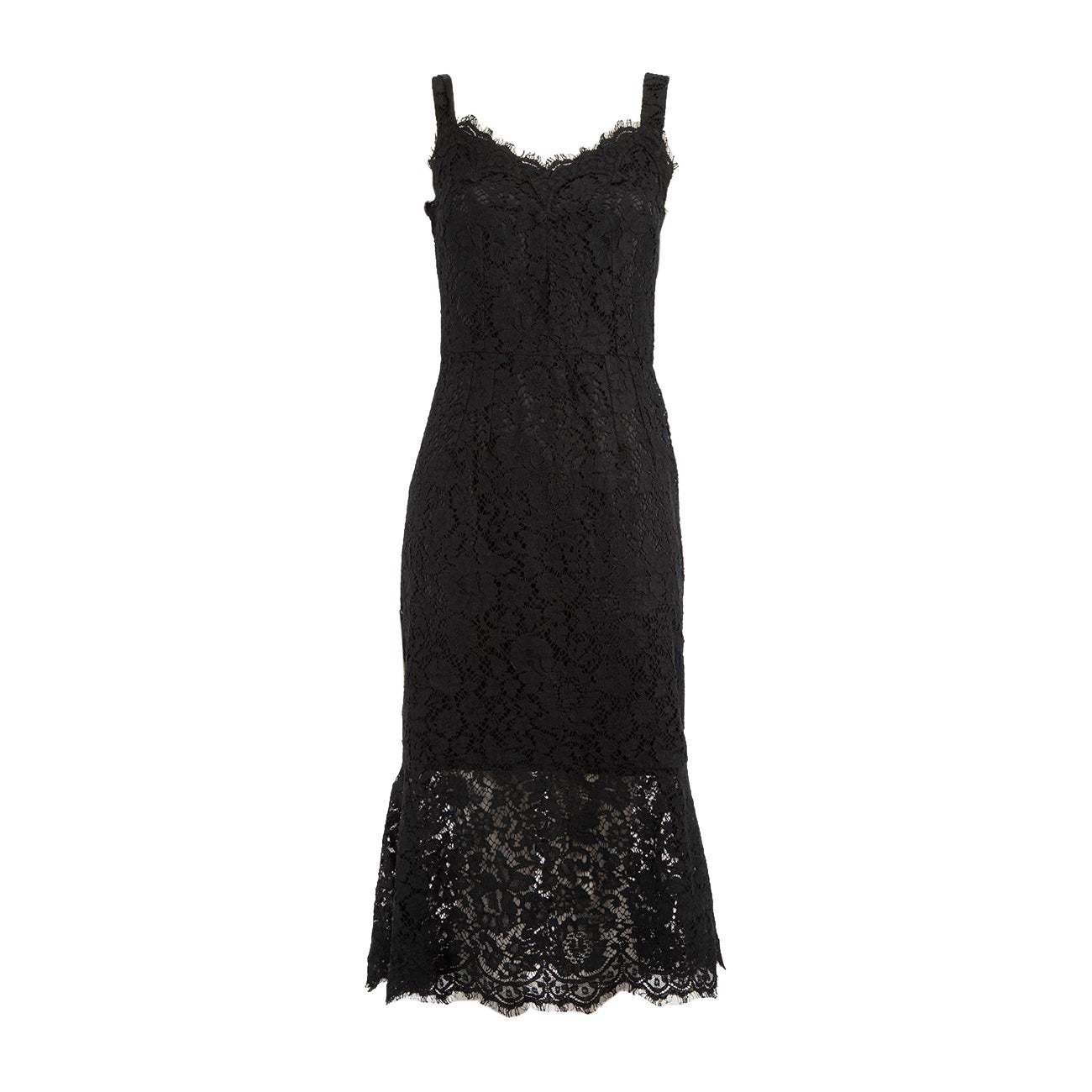 Dolce & Gabbana Black Floral Lace Midi Dress Size XS For Sale