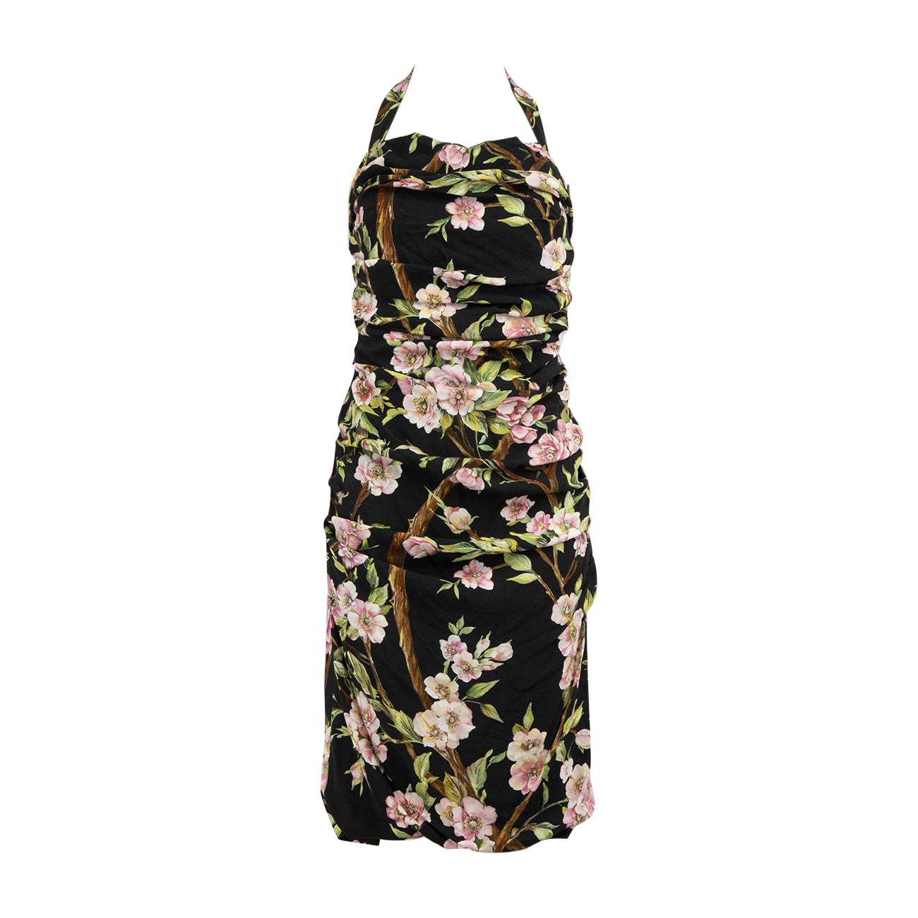 Dolce & Gabbana - Robe à col bénitier à fleurs noires, taille M en vente