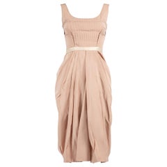 Used Prada Pink Pleated Accent Belted Midi Dress Size XS