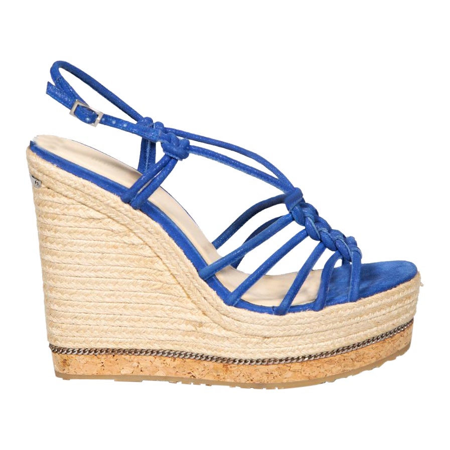 Jimmy Choo Blue Suede Chain Wedge Espadrilles Size IT 39.5 For Sale
