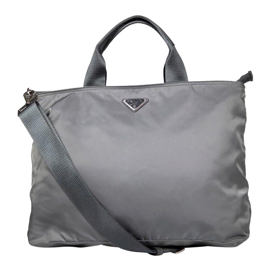 Prada Grey Nylon Handbag For Sale
