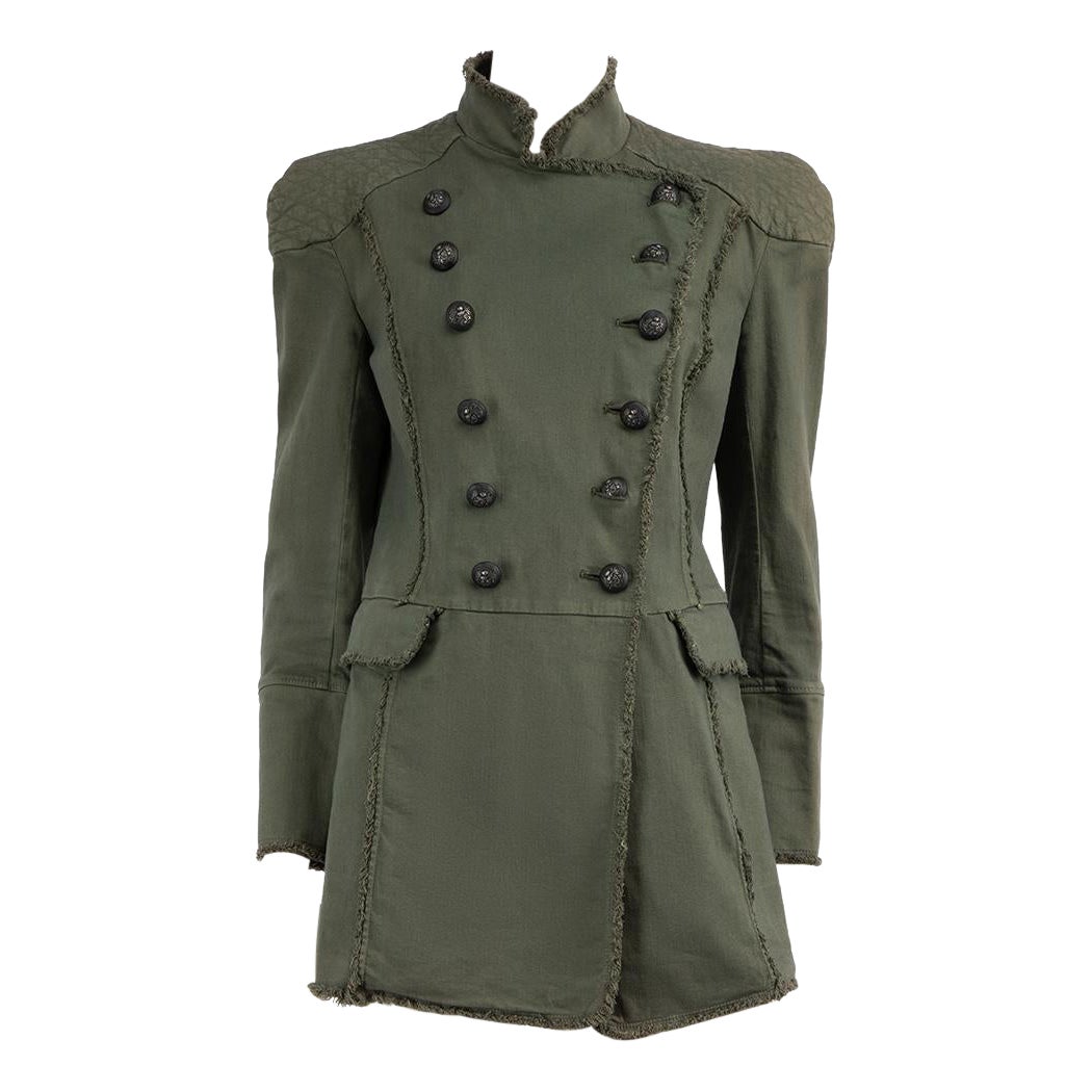 Pierre Balmain Green Double Breasted Military Jacket Size L For Sale