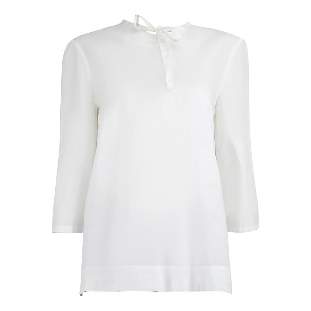 Marni S/S13 White Neck Tie Long Sleeve Blouse Size L For Sale