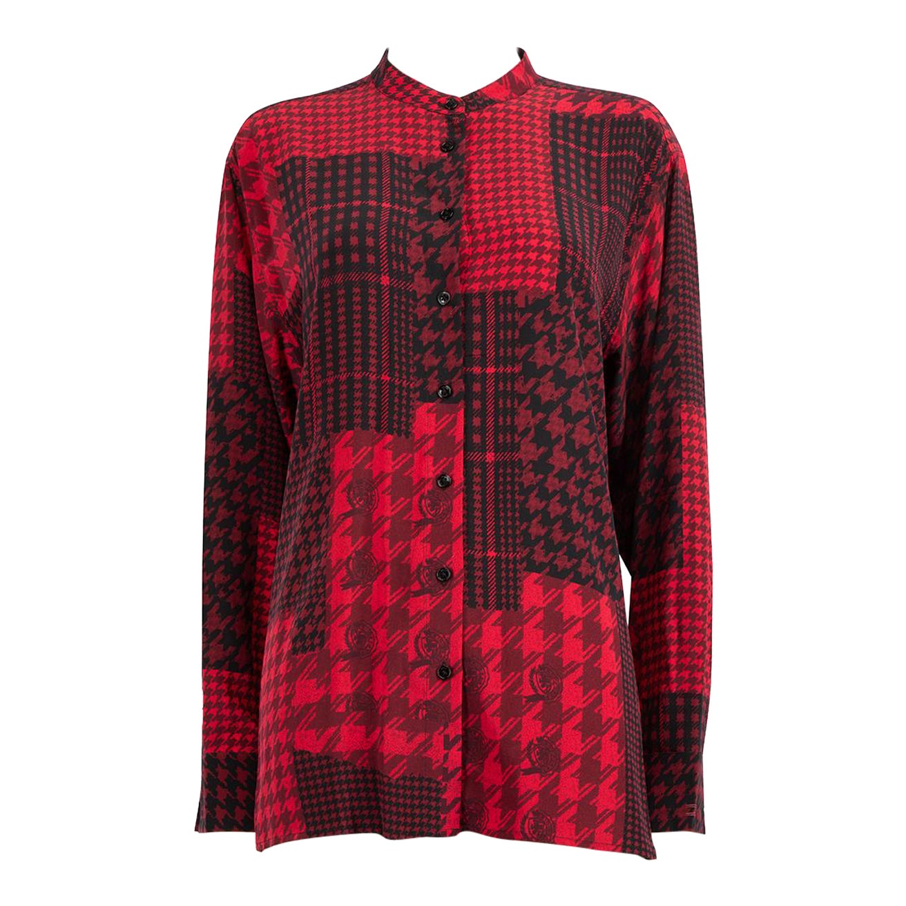 Tommy Hilfiger Red Houndstooth Print Shirt Size L For Sale