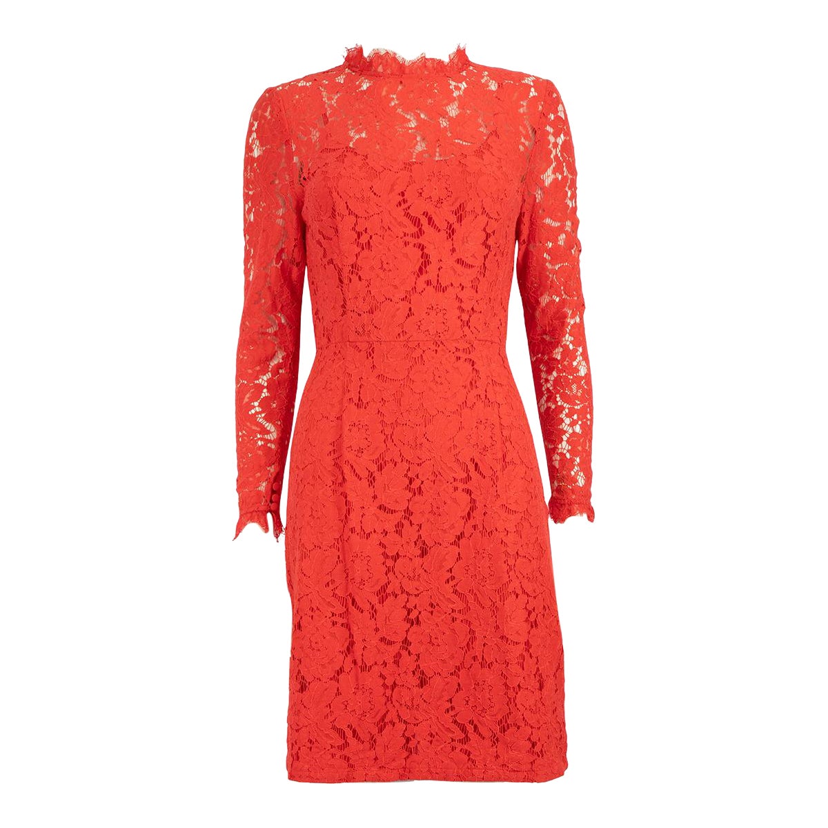 Temperley London Red Lace Long Sleeve Knee Length Dress Size S For Sale
