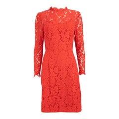 Used Temperley London Red Lace Long Sleeve Knee Length Dress Size S