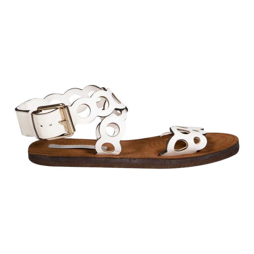 Stella McCartney White Leather Strap Sandals Size IT 38.5 For Sale