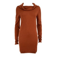 Used Rick Owens Brown Cashmere Cowl Mini Dress Size S