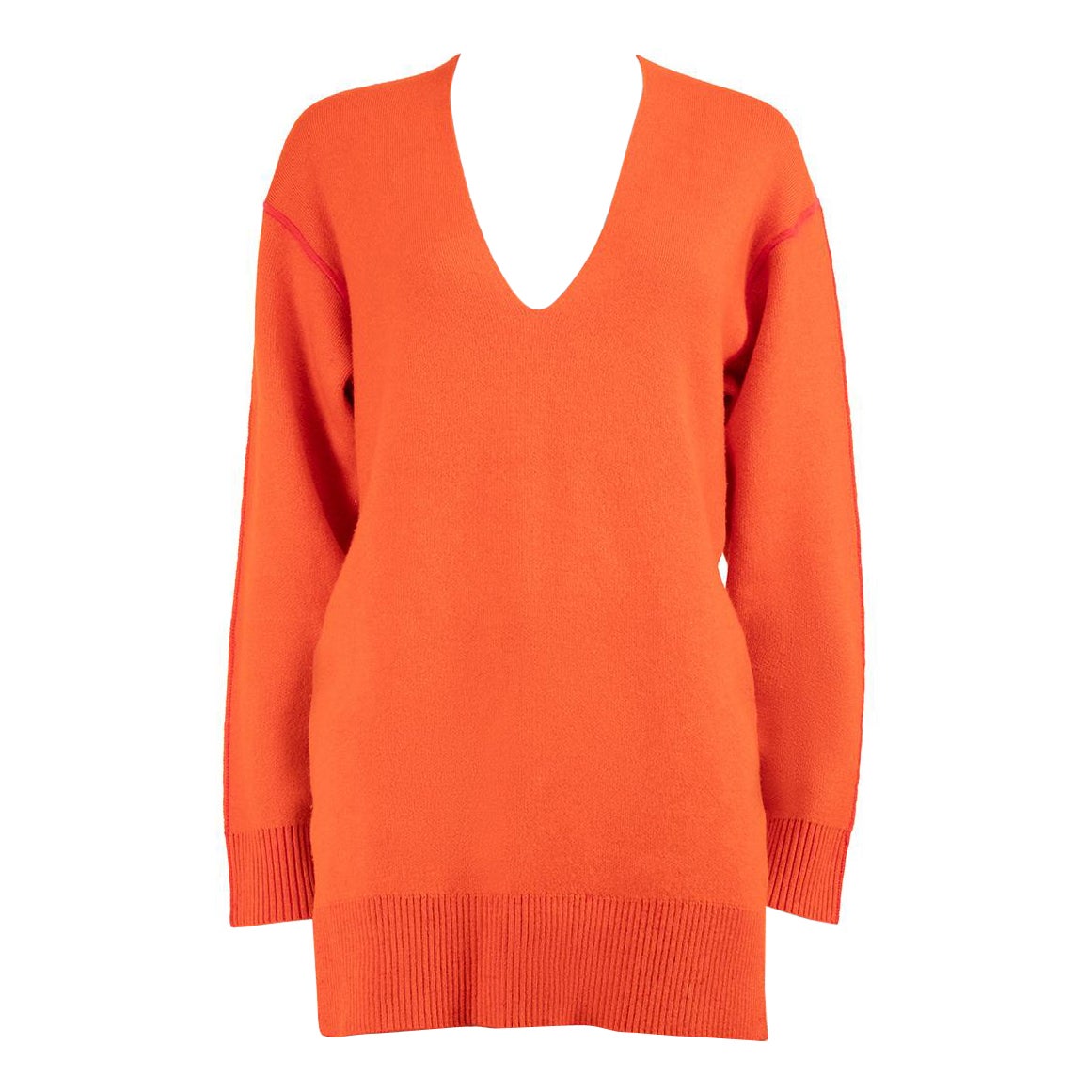 Proenza Schouler Orange Wool V-Neck Knit Sweater Size XS For Sale