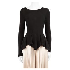 Alexander McQueen Black Wool Peplum Ruffled Top Size S