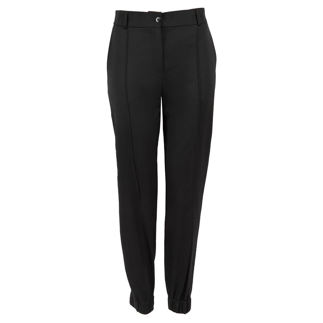 Kenzo Black Wool High Waist Tapered Trousers Size XS For Sale