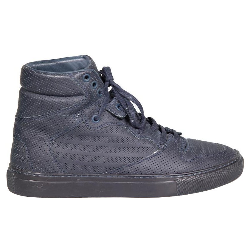 Balenciaga Navy Leather High Top Lace Up Trainers Size IT 40 For Sale