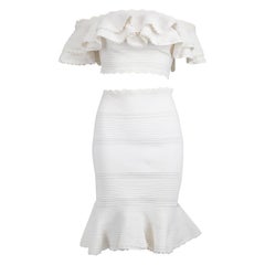 Used Alexander McQueen White Ruffle Lace Skirt Set Size S