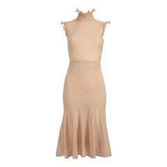 Used Alexander McQueen Pink Silk Striped Ruffle Dress Size XS