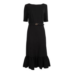 Used Gucci Black GG-Buckle Belted Midi Dress Size M