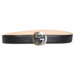 Used Gucci Black Leather Double G Buckle 65 Belt