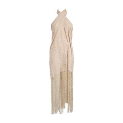 Jacquemus Beige Tweed Valoria Kleid mit Neckholder und Fransen Größe M