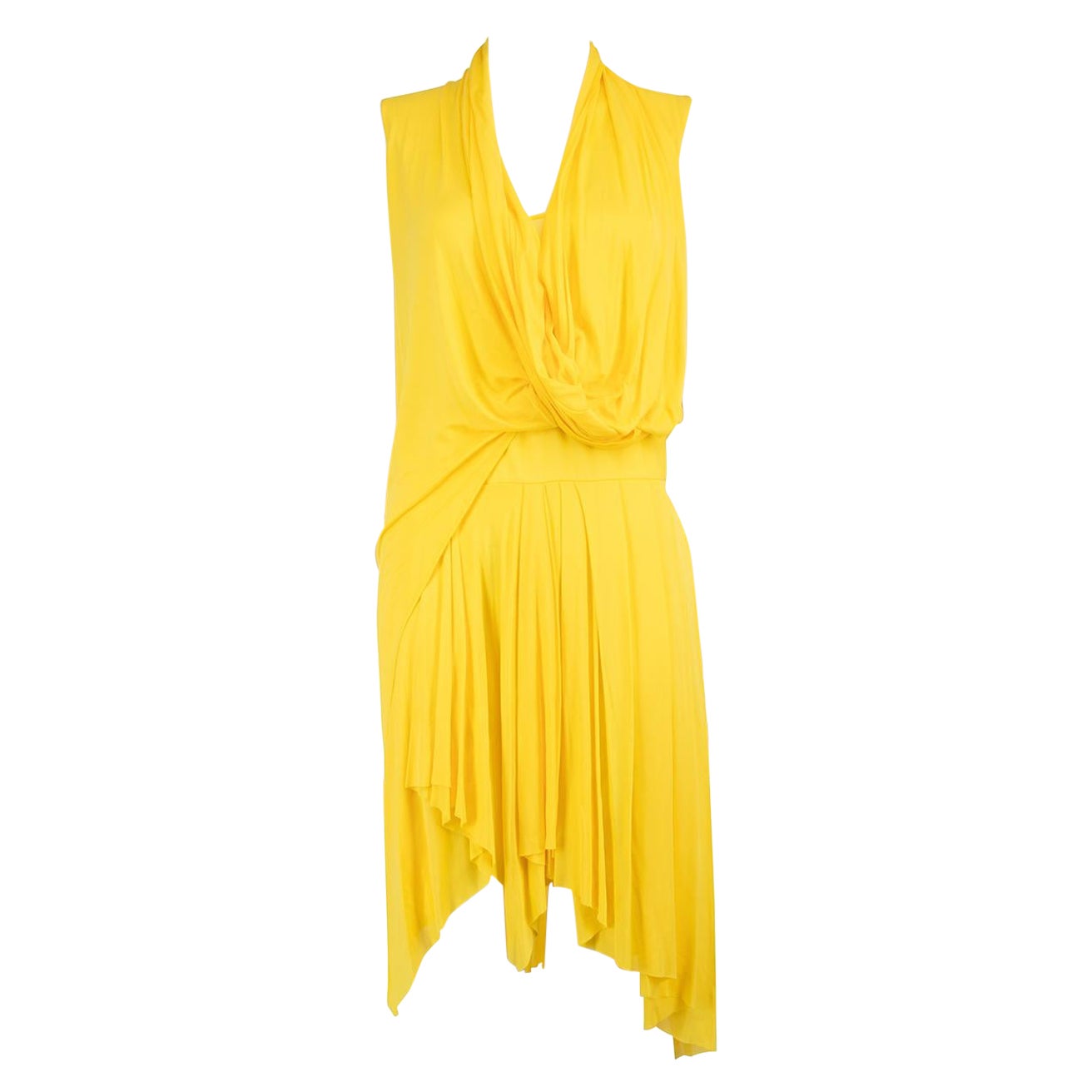 Balmain Yellow Sleeveless Drape Mini Dress Size M For Sale