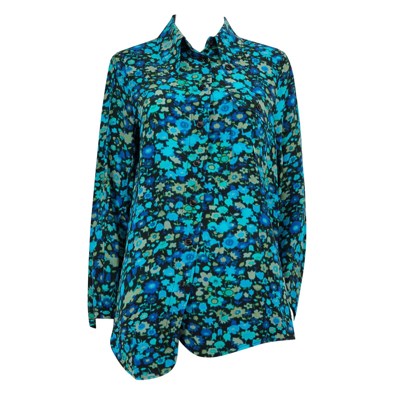 Ganni Blue Floral Print Shirt Size S For Sale