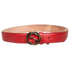 Used Gucci Red Leather Interlocking GG Belt