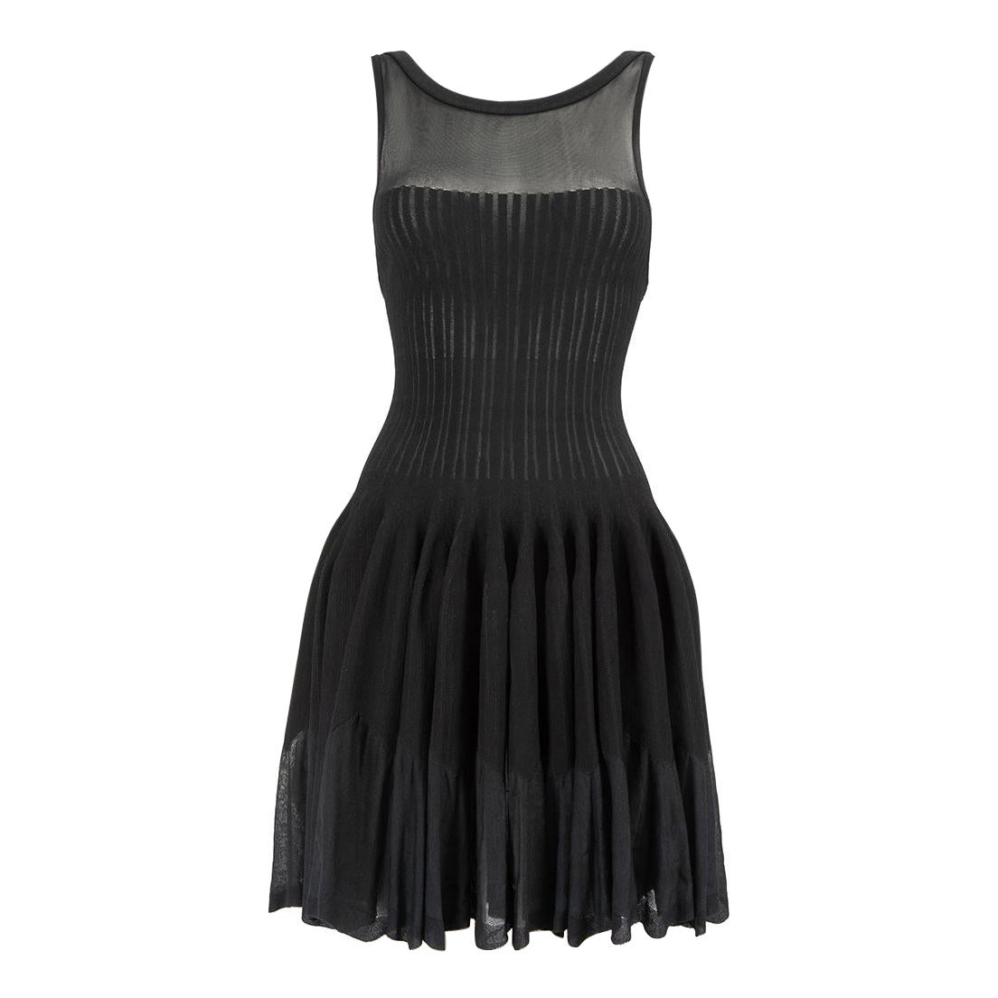 Alaïa Black Boat Neck Sleeveless Mini Dress Size M en vente