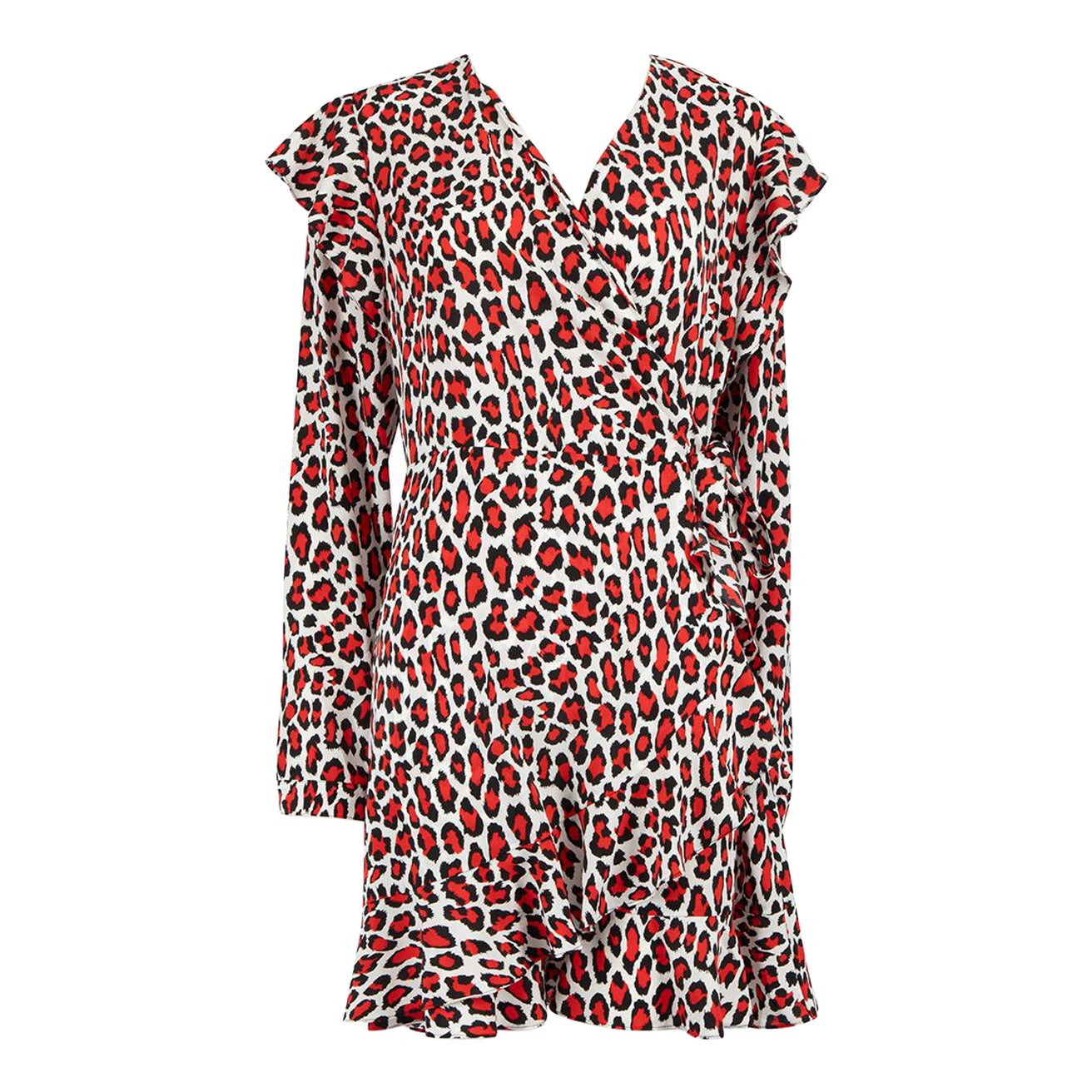 Robert Rodriguez Red Leopard Print V-Neck Dress Size L For Sale