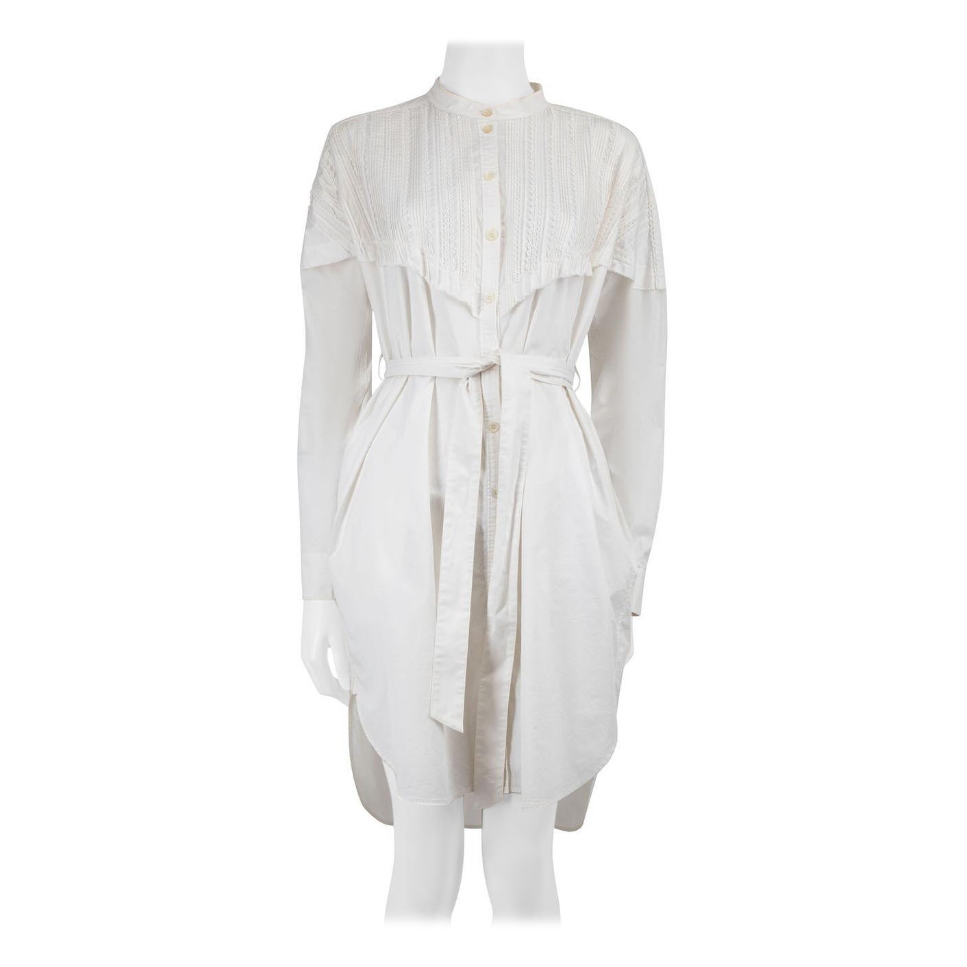 Burberry White Lace Trim Belted Shirt Dress Size M For Sale