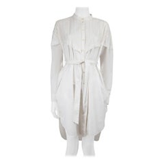 Used Burberry White Lace Trim Belted Shirt Dress Size M