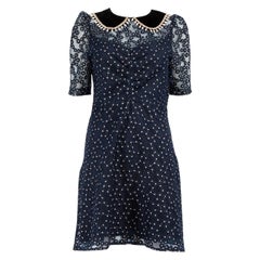 Sandro Navy Floral Lace Crystal Collar Dress Size M