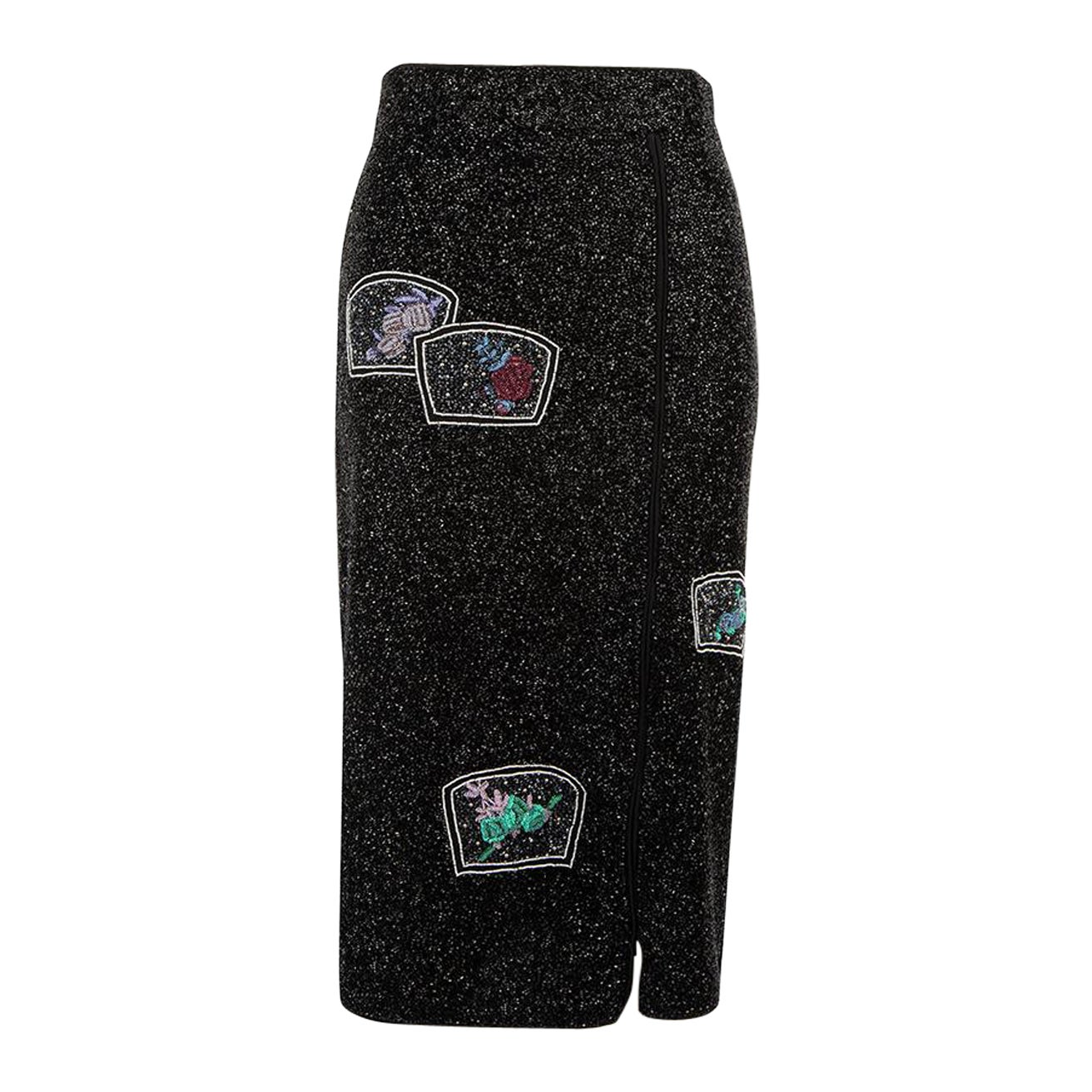 Ganni Black Beaded Patch Pencil Skirt Size XS For Sale