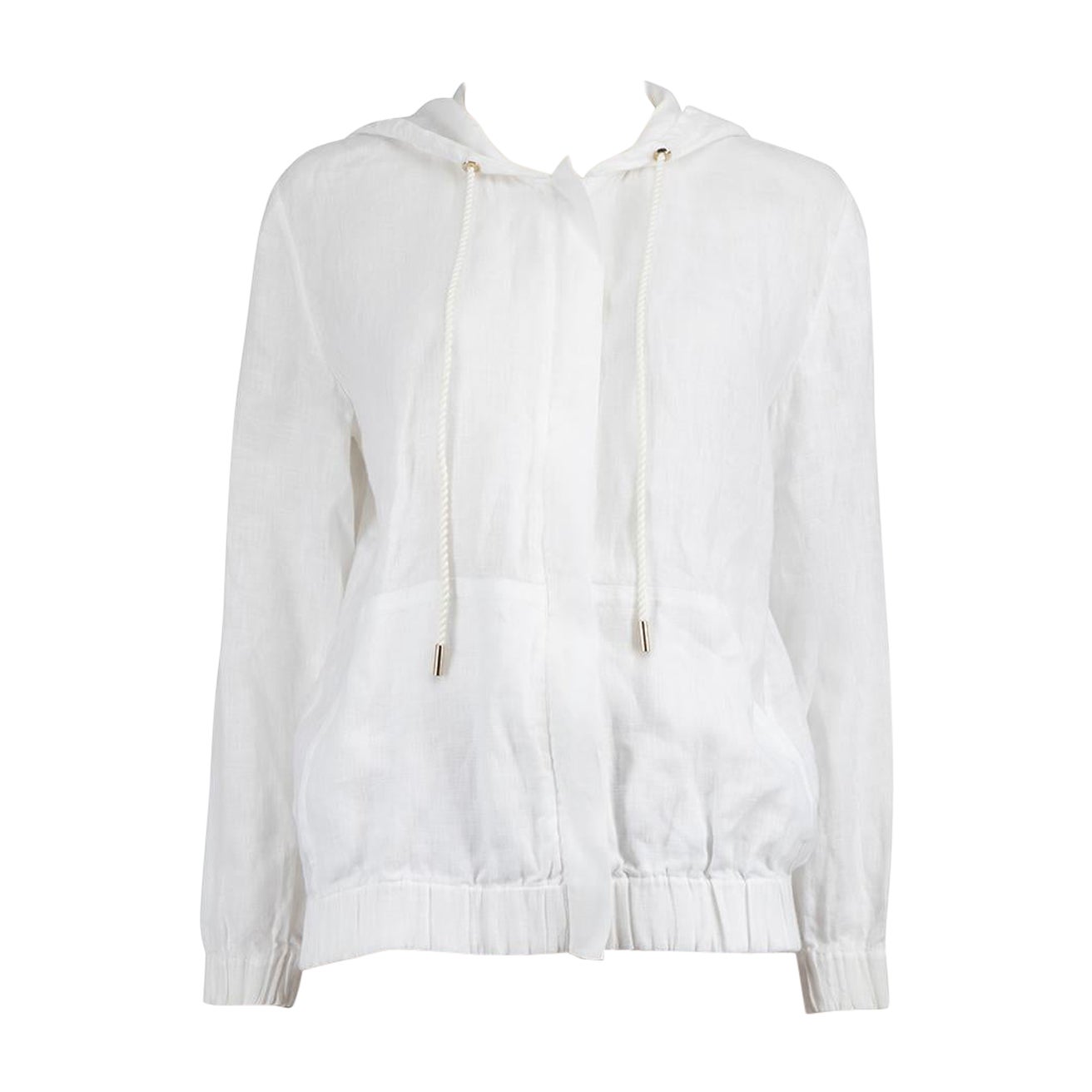 La Perla White Drawstring Hood Zipped Jacket Size M For Sale
