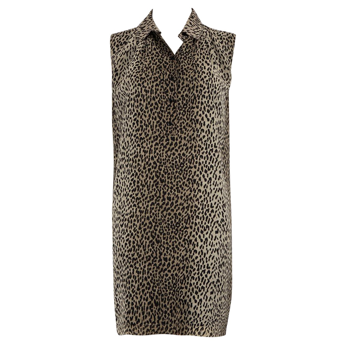 Saint Laurent Brown Silk Leopard Sleeveless Dress Size XS For Sale