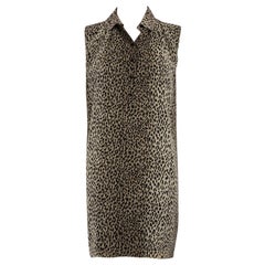 Saint Laurent Brown Silk Leopard Sleeveless Dress Size XS