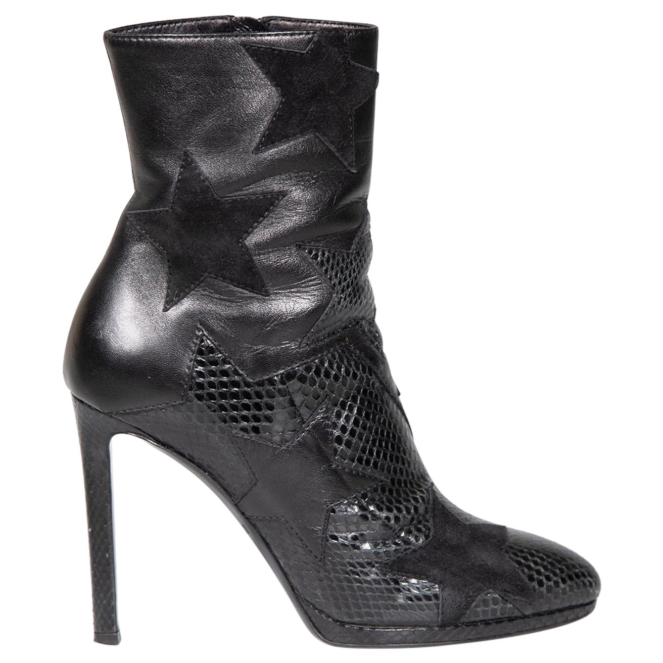 Roberto Cavalli Black Leather Star Heeled Boots Size IT 38 For Sale