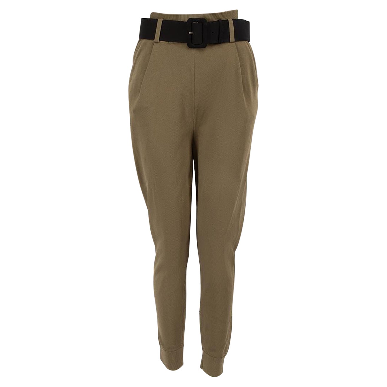 Self-Portrait Khaki Belted High Waist Trousers Size L For Sale