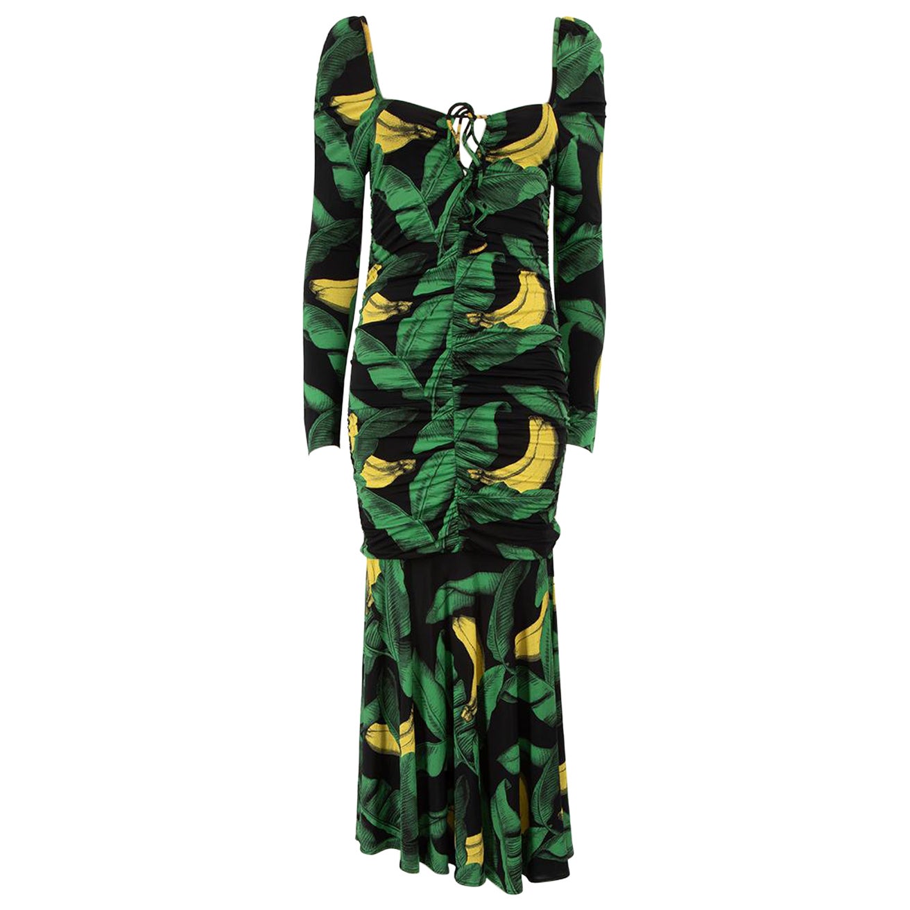 Ganni Leaf Print Ruched Midi Dress Size S For Sale