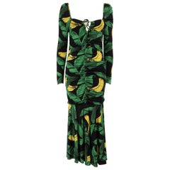 Robe midi froncée Ganni imprimée feuilles, taille S