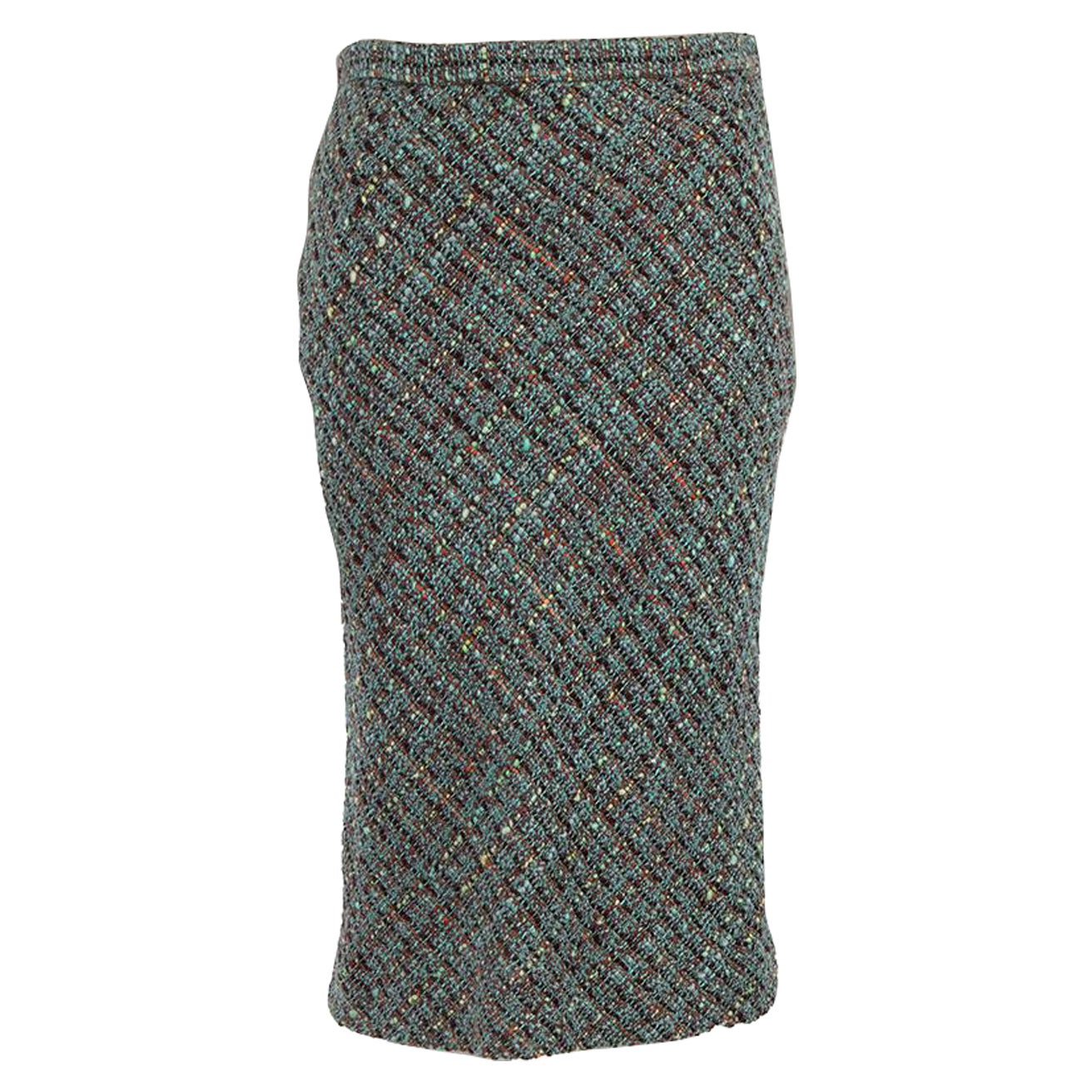 Dolce & Gabbana Blue Wool Tweed Midi Pencil Skirt Size M For Sale