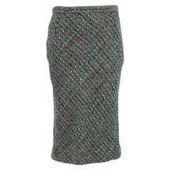 Used Dolce & Gabbana Blue Wool Tweed Midi Pencil Skirt Size M