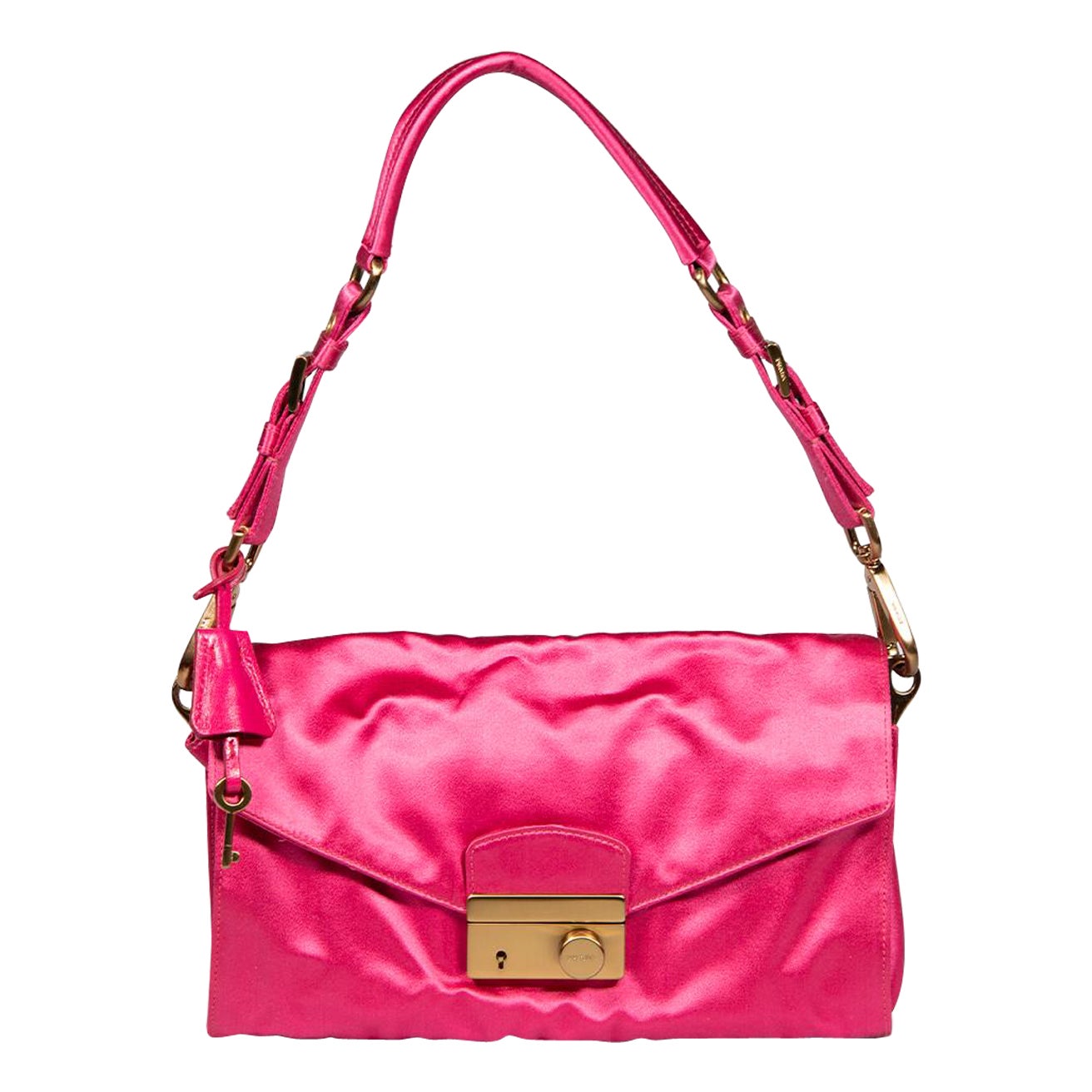 Prada Pink Satin Flap Shoulder Bag For Sale