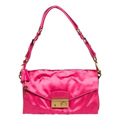 Used Prada Pink Satin Flap Shoulder Bag