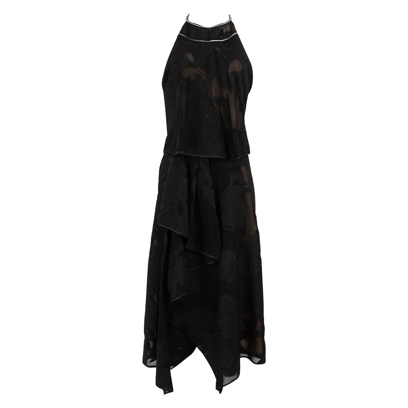 Amanda Wakeley Black Floral Round Neck Dress Size L For Sale