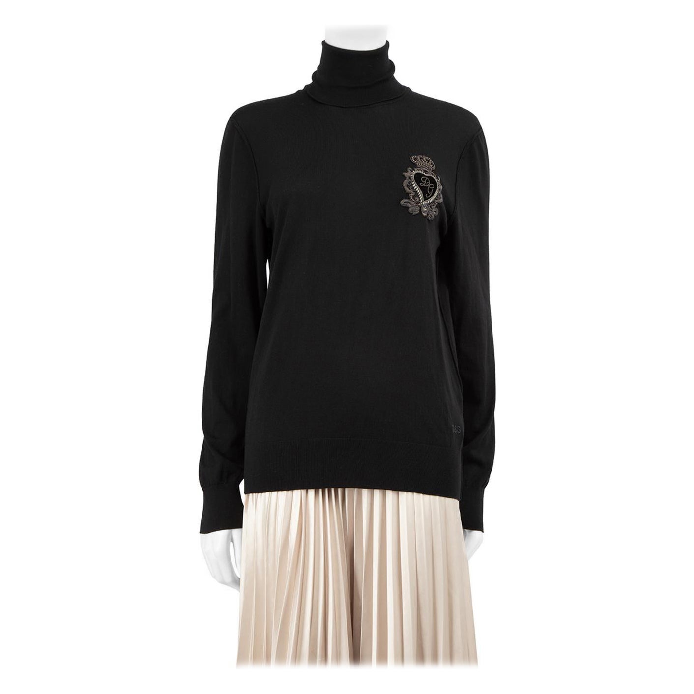 Dolce & Gabbana Black Wool Logo Patch Jumper Size XL For Sale