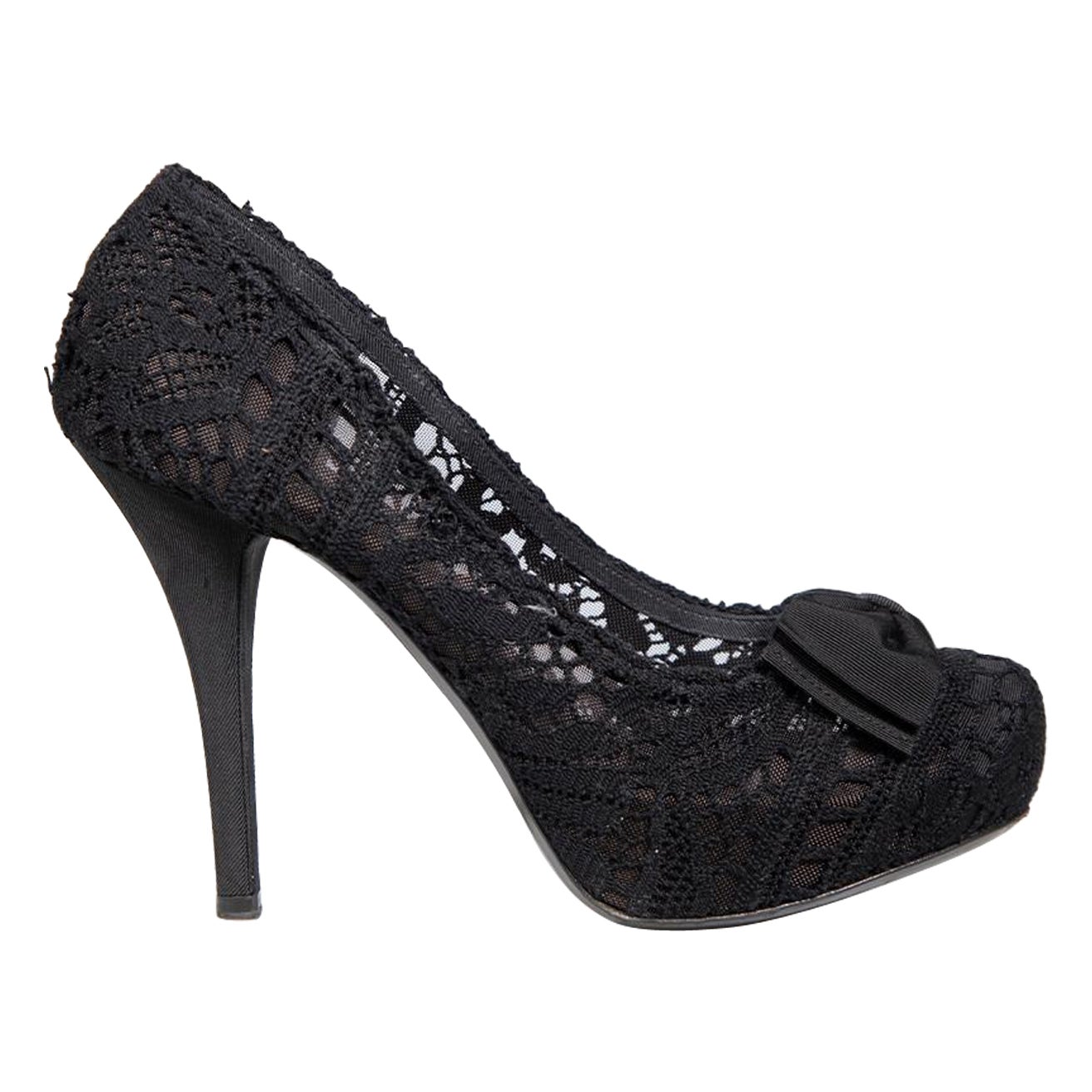 Dolce & Gabbana Black Lace Bow Platform Heels Size IT 39 For Sale