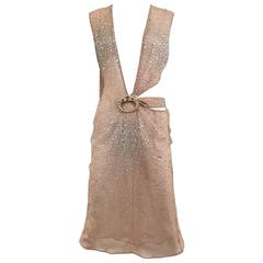 Gucci by Tom Ford nude silk dress with dragon brooch