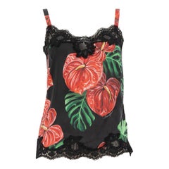Dolce & Gabbana Camisole en soie à motifs floraux bordée de dentelle, taille S