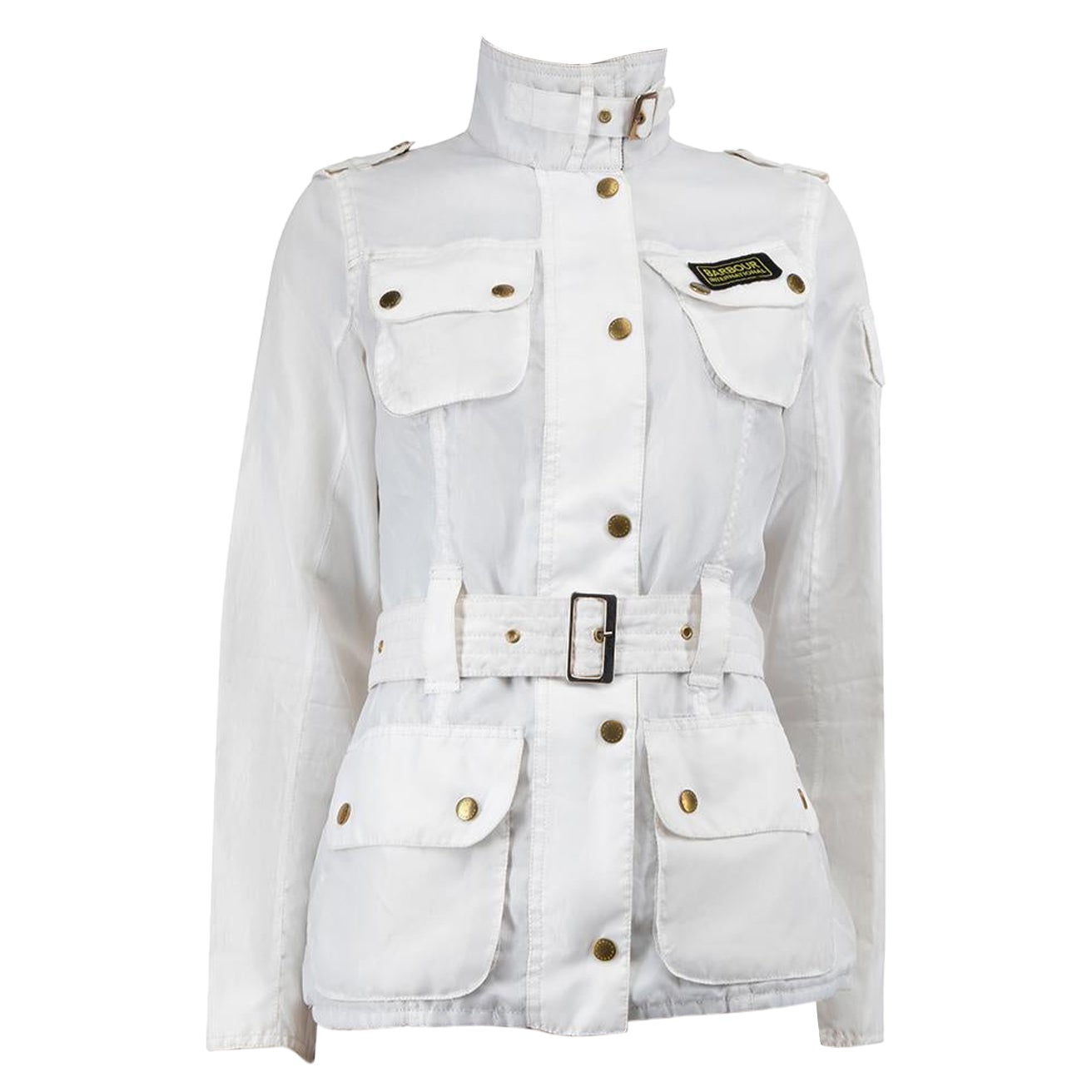 Barbour White Waxed Belted Jacket Size S For Sale