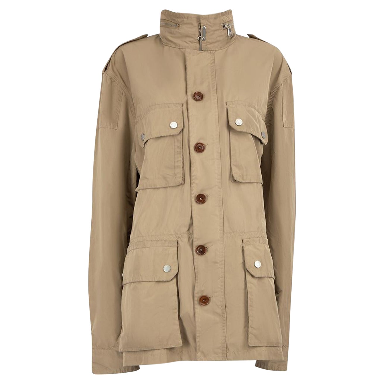 Moncler Beige Utility Jacket with Collapsible Hood Size IT52 For Sale